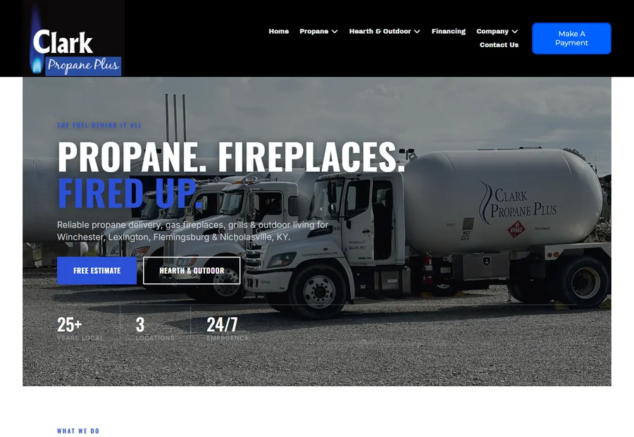 The Clark Propane Plus website homepage — the propane company where Jeff Becraft is assistant manager and handles the marketing and website.