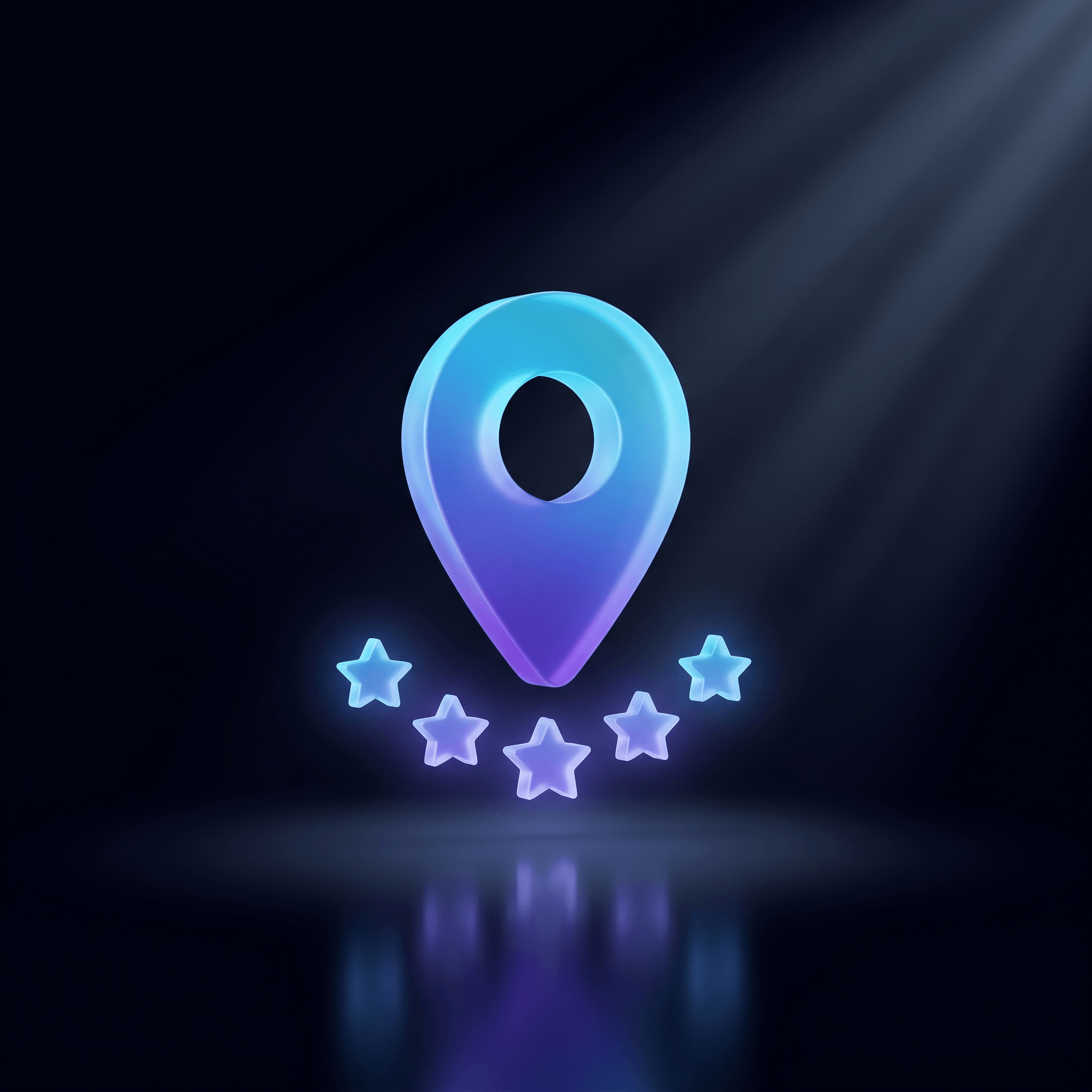 Translucent location pin with five glowing stars