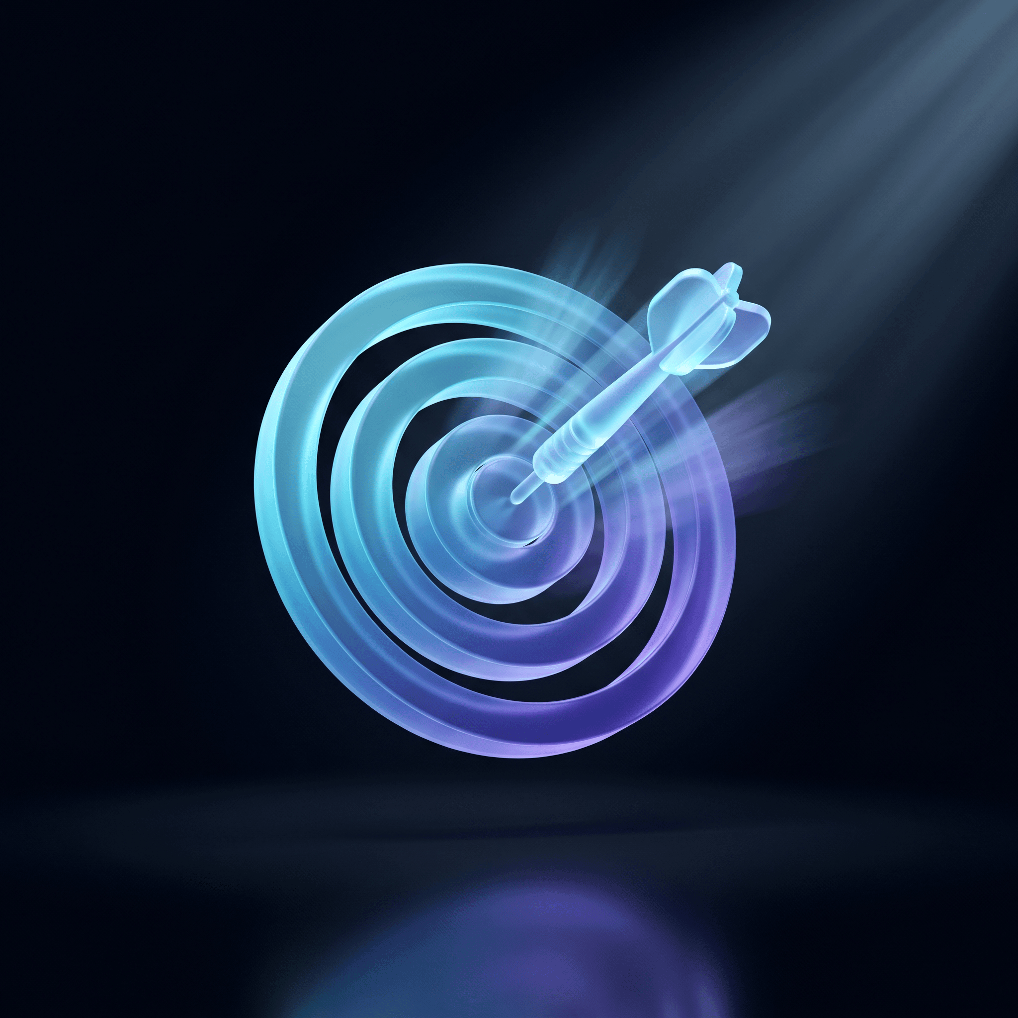 Translucent target with concentric rings and a dart hitting the bullseye