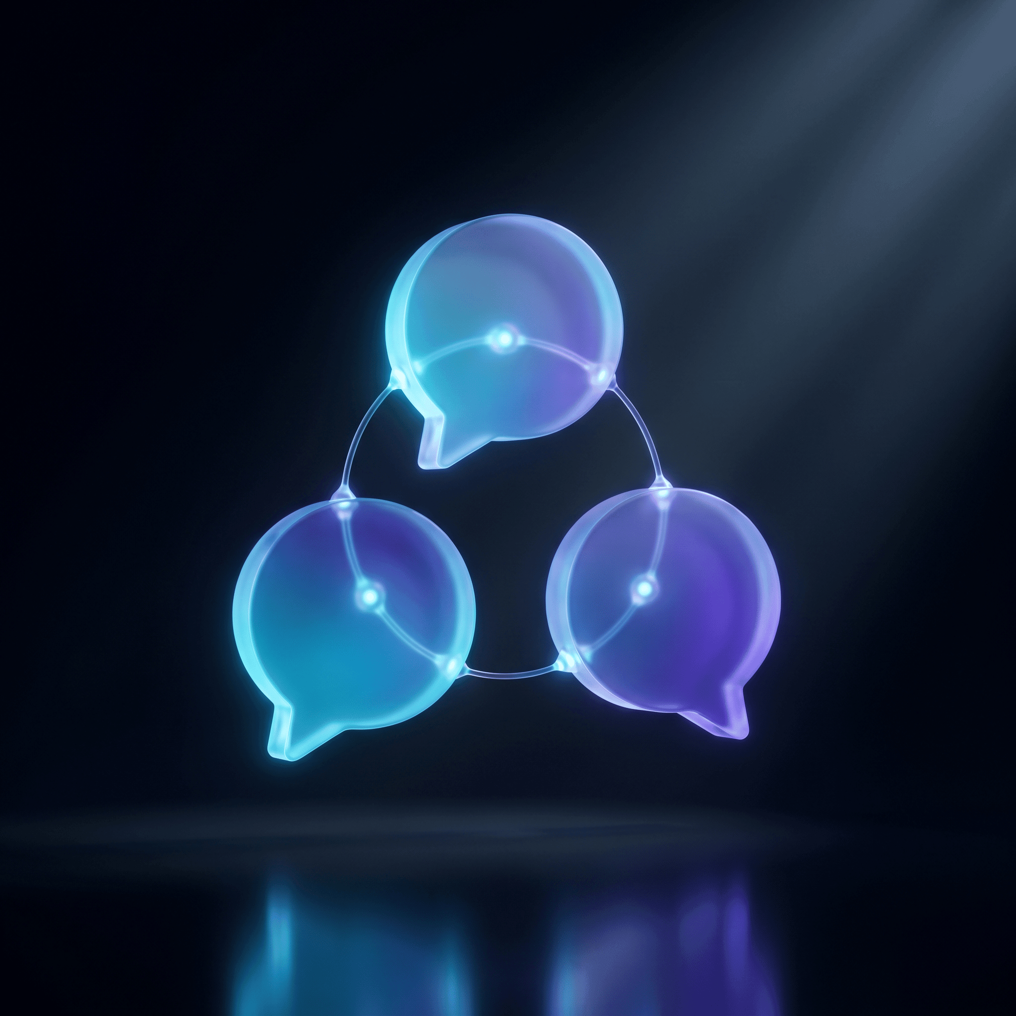 Three translucent connected speech bubbles