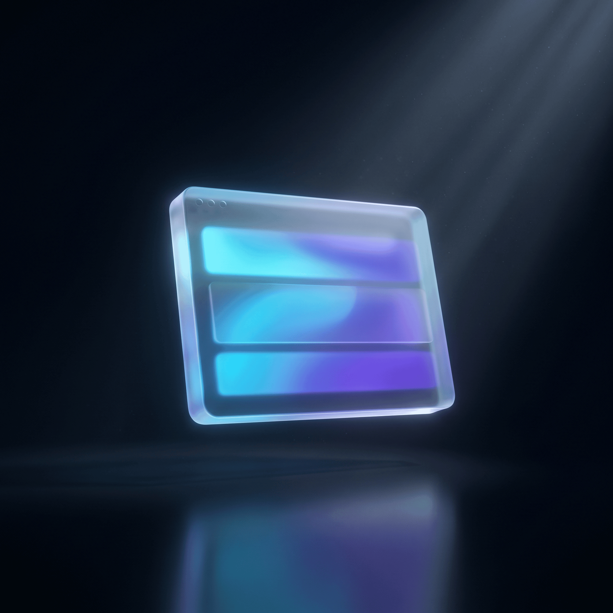 Translucent glass browser window with gradient interface elements